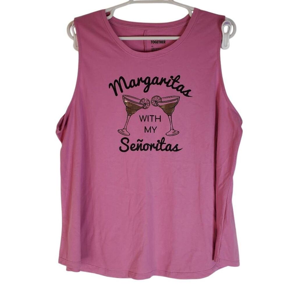 Margaritas with My Señoritas Silver‎ Foil Graphic Tank Top Pink XL